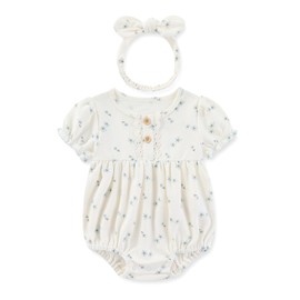 MAMIMAKA Newborn Baby Girl Clothes 3 Pack Cotton Bubble Romper with Headband, 6-9 Months