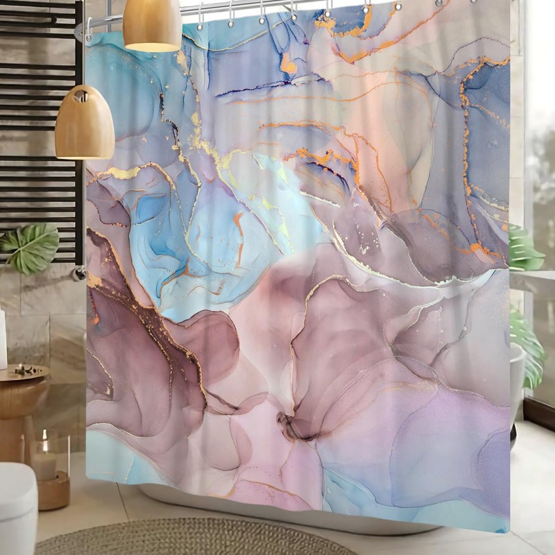 OFILA Blue and Pink Marble Shower Curtain for Bathroom,Abstract Marble
