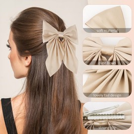 Esitrormi 4PCS Hair Bows for Women, Silky Satin Bow Clips Hair Ribbons Barrettes Cute Hair Accessories for Women and Girls