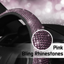 Steering Wheel Covers with Bling Rhinestones, 38 Cm/15 Inch Universal Fit Steering Wheel Cover Girly Boys with Sparkly Crystal Diamond, Anti-Skid Car Steering Wheel Protective Cover (Pink)