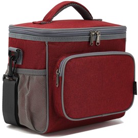 FlowFly Insulated Lunch Bag Adult Lunch Box Large Cooler Tote Bag for Men, Women, with Adjustable Strap,Front Pocket and Dual Large Mesh Side Pockets,Red
