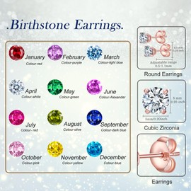 Earrings for Women, S925 Sterling Silver Birthstone Round Studs Earring for Girlfriend Wife, Anniversary Birthday Christmas Valentines Mothers Day Gifts Jewelry for Womens Wife Her Mom, 0.5-1.1