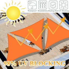Teynewer Sun Shade Sail Triangle 3x3x3m Waterproof Shade Sail for Outdoor Garden Patio Party 98% UV Block Sunscreen Awning Canopy Sunsail with Free Rope, Orange