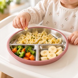 3-Pack Stainless Steel Divided Suction Plates for Kids – 3-Section Feeding Plates with Detachable Silicone Bases