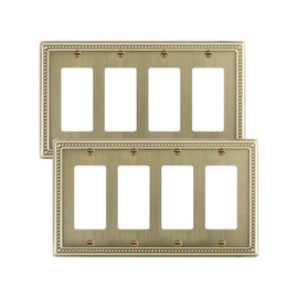 TREEWELL 2-Pack Quad Decorator Outlet Cover Plate, Pearls Decorative Switch Plates and Outlet Covers, 4 Gang Antique Brass Metal Wall Plates, Corrosion Resistant