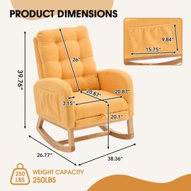 NIOIIKIT Nursery Rocking Chair, Teddy Upholstered Glider Chair with Footrest, Tufted Rocker Recliner with Side Pocket, Comfy Recliner Glider, Accent Chair for Living Room (Yellow Teddy)