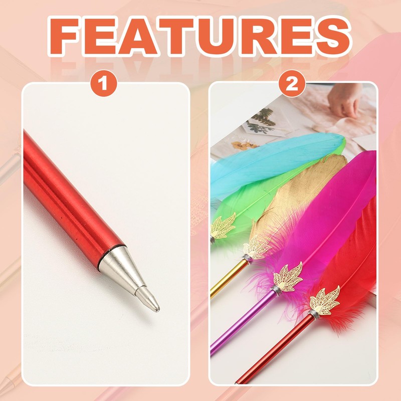 PATIKIL Feather Ballpoint Pens Bulk, Black Ink Vintage Plated Rod
