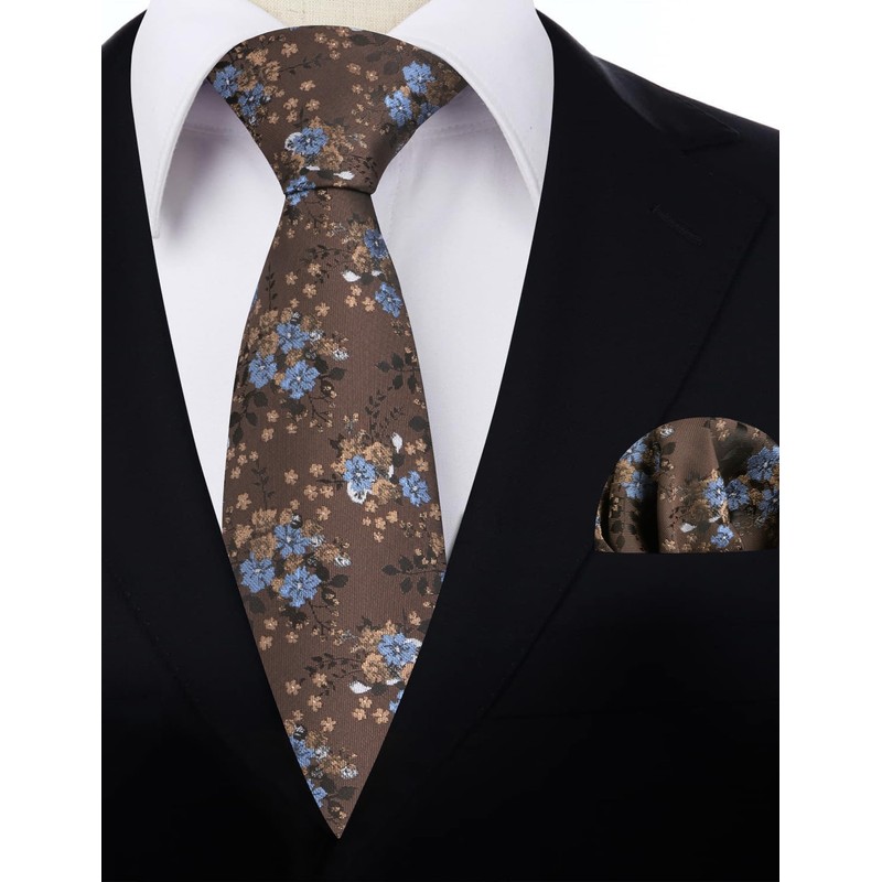 Alizeal Mens Floral Patterned Necktie with Pocket Square for Formal