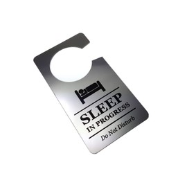 Sleep in Progress Do Not Disturb Room Door Hanger Sign Silver Acrylic - for Nurses, Doctors, Students, Home use, Hotels