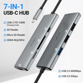 JESWO HUB USB C, 7 en 1 Adaptador USB C a HDMI 4K, USB 3.0, 2*USB 2.0, Lector Tarjeta SD/TF, USB C 100W PD Carga, Adaptador Tipo C para MacBook, MacBook Pro, Macbook Air, DELL, Surface etc. (Gris)