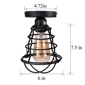 Asnxcju Vintage Semi Flush Mount Ceiling Light, Industrial Black Metal Cage Farmhouse Ceiling Light Fixture for Hallway Porch Stairway Bedroom Kitchen 2 Pack, E26 Base, UL Listed