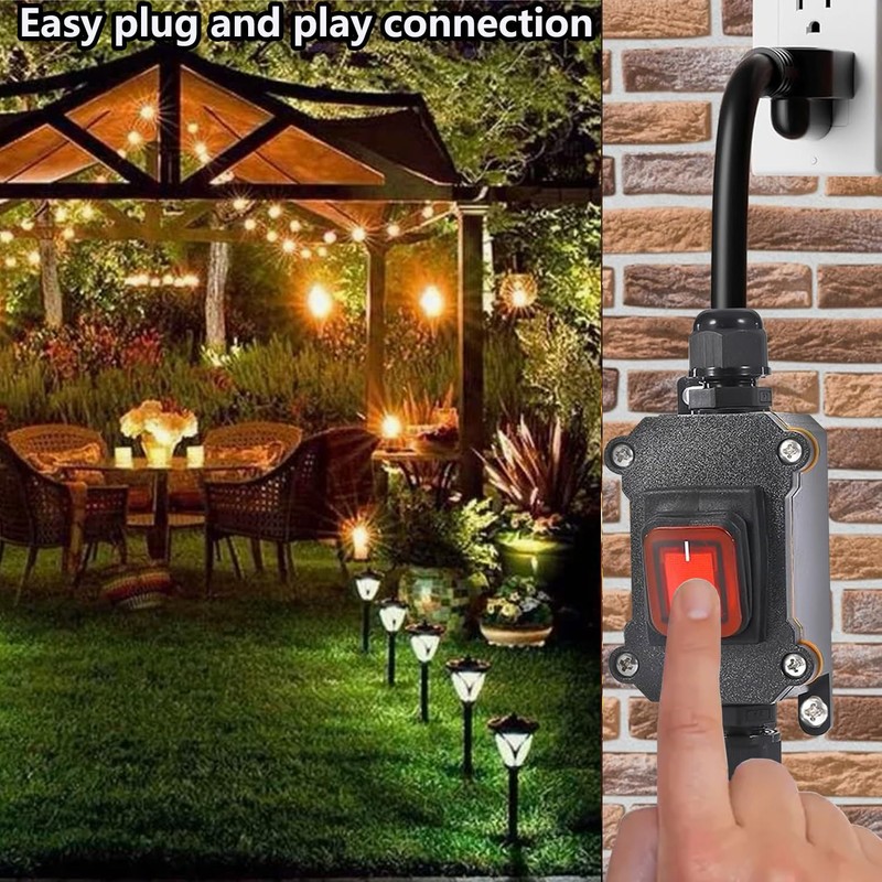 AWINLI Outdoor Extension Cable with Waterproof Switch,14AWG Specification 3-Plug Extension