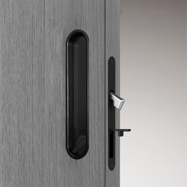 Pocket Door Lock and Pulls，Privacy Sliding Door Lock, Hidden Finger Pull, 6 Inch Recessed Flush Door Pull Handles，Keyless,Matt Black