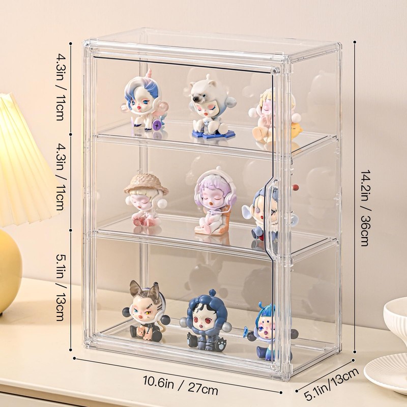 VGLXTRNT 3 Tier Clear Display Case for Figures, Wall-Mounted Acrylic