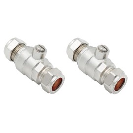 TC Isolating Isolation Valve 15mm Full Flow Large Bore Compression Chrome Plated Slotted- Pack of 2