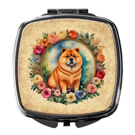 Caroline's Treasures Chow Chow and Flowers Compact Mirror Decorative Travel Makeup Mirror for Women Girls Gifts Pocket Makeup Mirror Folding Handheld