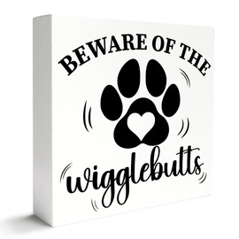 Dog Lover Decor Wooden Box Sign, Funny Dog Desk Decoration for Home Bedroom, Beware of the Wigglebutts, Dog Lover Gifts for Women Men, Dog Mom Dog Dad Dog Owner Gifts