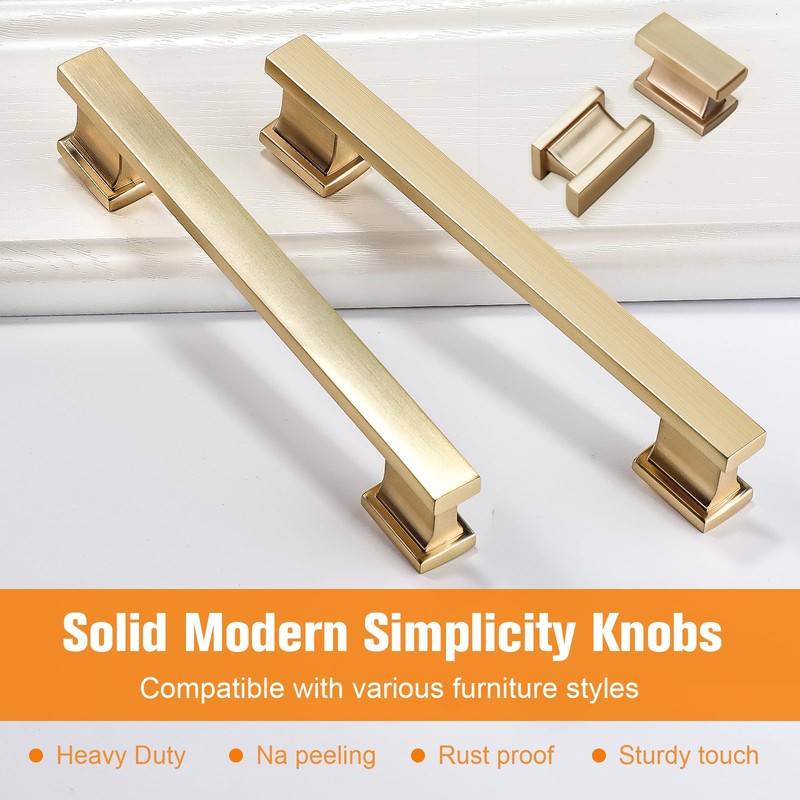 VEHCIL 20 Pack Square Brushed Brass Cabinet Pulls, 5 Inch(128mm)