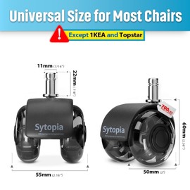 Sytopia Chair Wheels Replacement, Heavy Duty Office Chair Wheels for Hardwood Floors and Carpet, Replaces Mat Rubber Office Casters Universal Accessories Set of 5 Black