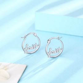 JUSTKIDSTOY Faith Earrings for Women 925 Sterling Silver Faith Huggie Hoop Earrings for Sensitive Ears Faith Jewelry Gifts