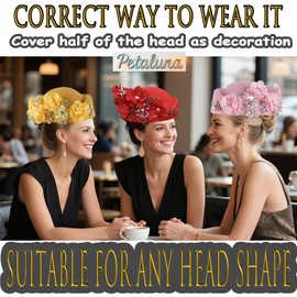 Petaluna Women's Flower Beret Suitable for Church Wearing Elegant Breathable Stewardess Hat Wedding and Party Retro French Headdress (Rose Red, 22.44in-22.83in Freely Adjustable)