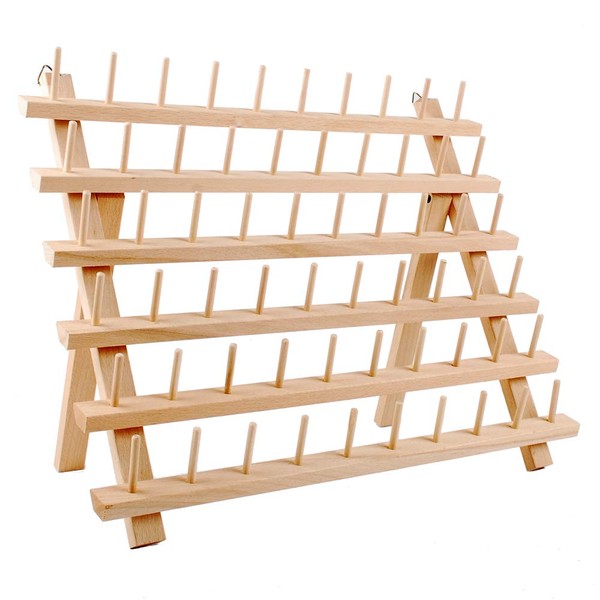 NW 60-Spools Wooden Thread Holder Sewing and Embroidery Thread Rack and Organizer Thread Rack for Sewing with Hanging Hooks