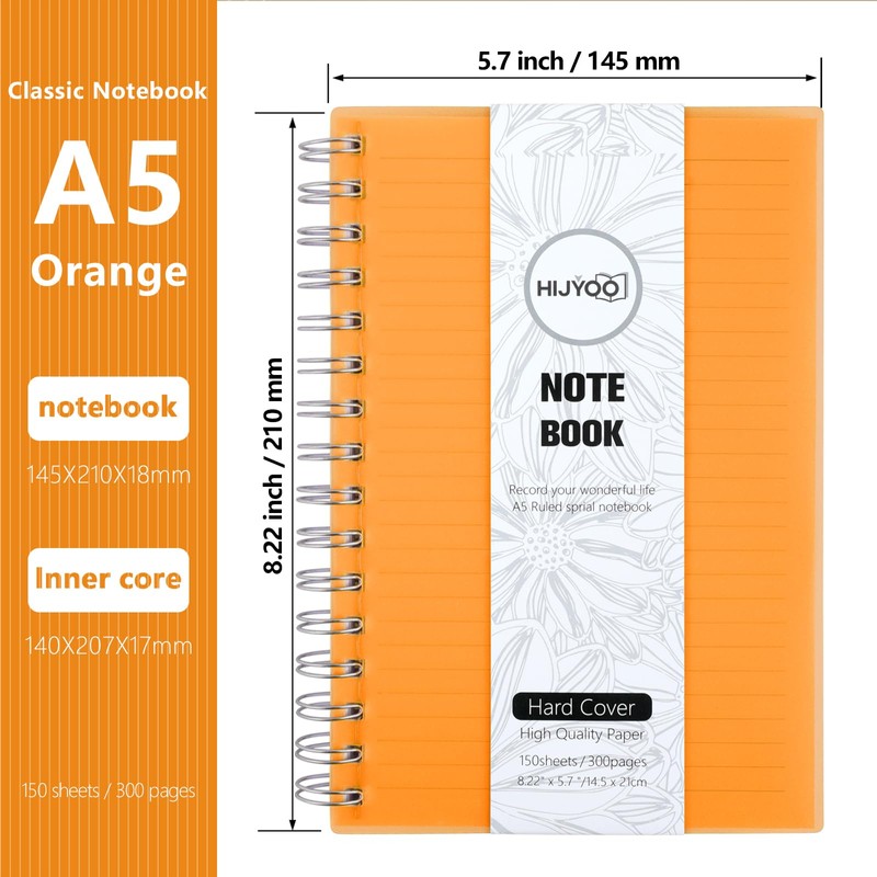 HIJYOO Notebook A5, 300 pages/150 sheets Wirebound Spiral Notebooks, A5