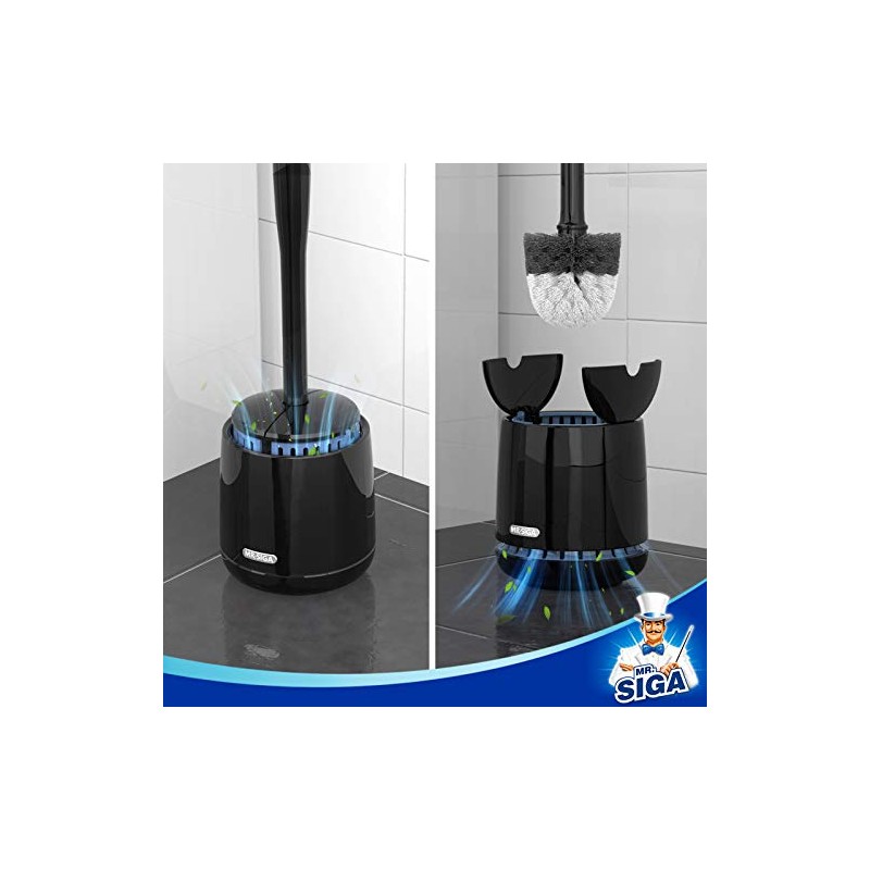 MR.SIGA Cepillo para Inodoro con Soporte, Mango Largo, Negro, Paquete
