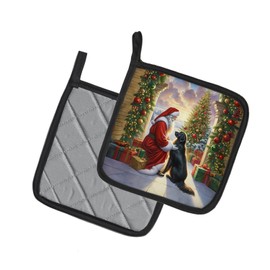 Caroline's Treasures Flat-Coated Retriever and Santa Claus Pair of Pot Holders Kitchen Heat Resistant Pot Holders Sets Oven Hot Pads for Cooking Baking BBQ, 7 1/2 x 7 1/2