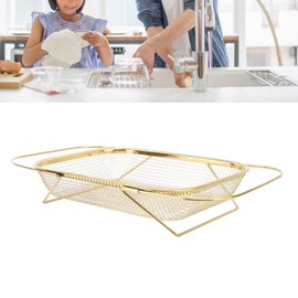 Over The Sink Colander, Masterful Draining Solution Stainless Steel Kitchen Sink Net with Handles Easy to Clean and Store Colander Strainer Mesh Basket (Gold)
