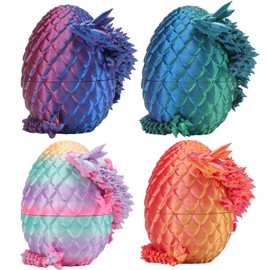 3D Printed Dragon Eggs with Dragon Inside – Fantasy Tabletop Decor, 3D Printing Toys for Kids & Adults – Unique Desktop Decoration & Collectible – Christmas Ornament & Stocking Stuffers (4 Pack)