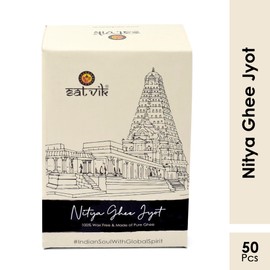 SATVIK Pure Ghee Wicks - 50 Pieces in 1 Box Cotton Wicks | Up to 30mints Burning Time | Ideal for Hindu Pooja - Wax Free, Jyot Batti for Puja| Pooja Essentials Ghee Wicks
