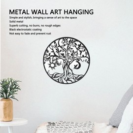 Tree of Life Wall Art, Round Metal Wall Plaque for Living Room Bedroom, Outdoor Black Decor