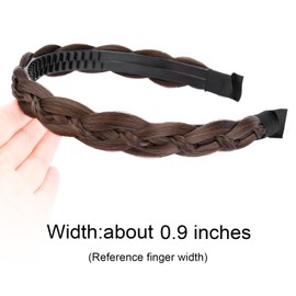 DIGUAN Thin Small Braid narrow Braided Headband with Teeth Synthetic Hair Plaited head bands Hairpiece for Girls Women (Chestnut, Thin)