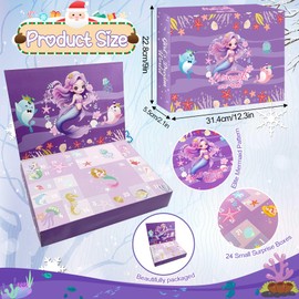 TZEKING Girls Advent Calendar Children's Mermaids, Christmas Countdown Calendar, 24 Days Christmas Countdown Mermaid Gifts, Surprise Package with Jewellery, Hair Accessories, Toy