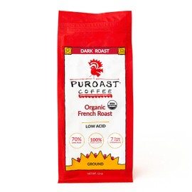 Puroast Low Acid Coffee Ground | Organic French Roast Ground | Dark Roast | High Antioxidants & High pH |No Bitter Aftertaste | Reduced Heartburn & GERD | Suitable for Cold Brew - 12 oz
