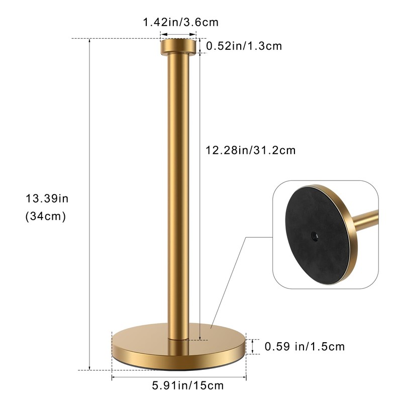 Paper Towel Holder Countertop, Gold Paper Towel Roll Holder for
