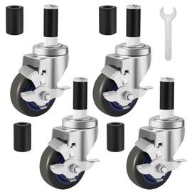 Besitu 3 Inches Prep Table Wheels Set of 4, Expanding Stem Caster Fit 7/8" and 1" ID Tube Leg with Side Brake for Stainless Steel Table, Cart, Furniture Legs, Commercial Kitchen Appliances, Workbench