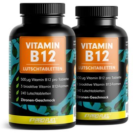 Vitamin B12 Lozenges, 480 x Lemon, 500 μg Active Methylcobalamin B12 per Tablet, Delicious Taste, Vegan & High Dosage, B12 Tablets for Sucking, No Added Sugar, Sweetened with Xylitol