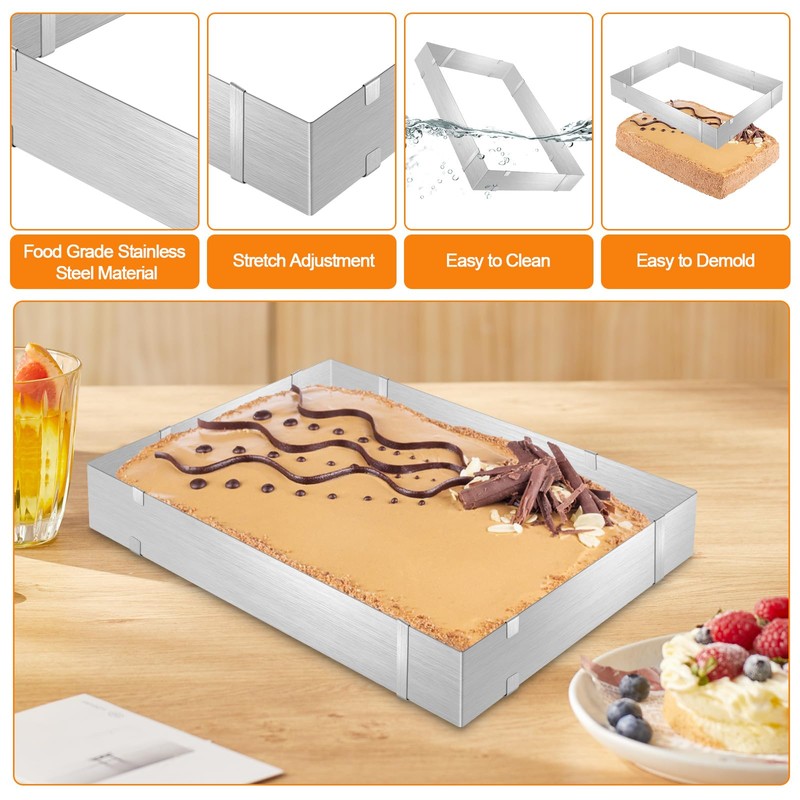 Rectangular Adjustable Baking Frame, Square Adjustable with Divider and Spatula,