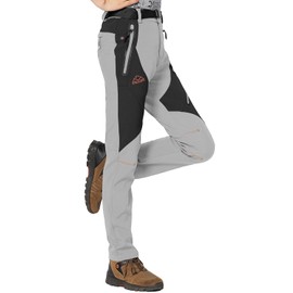 Rdruko Women's Winter Hiking Snow Ski Pants Waterproof Fleece Thermal Insulated Pants(Light Gray, US L)