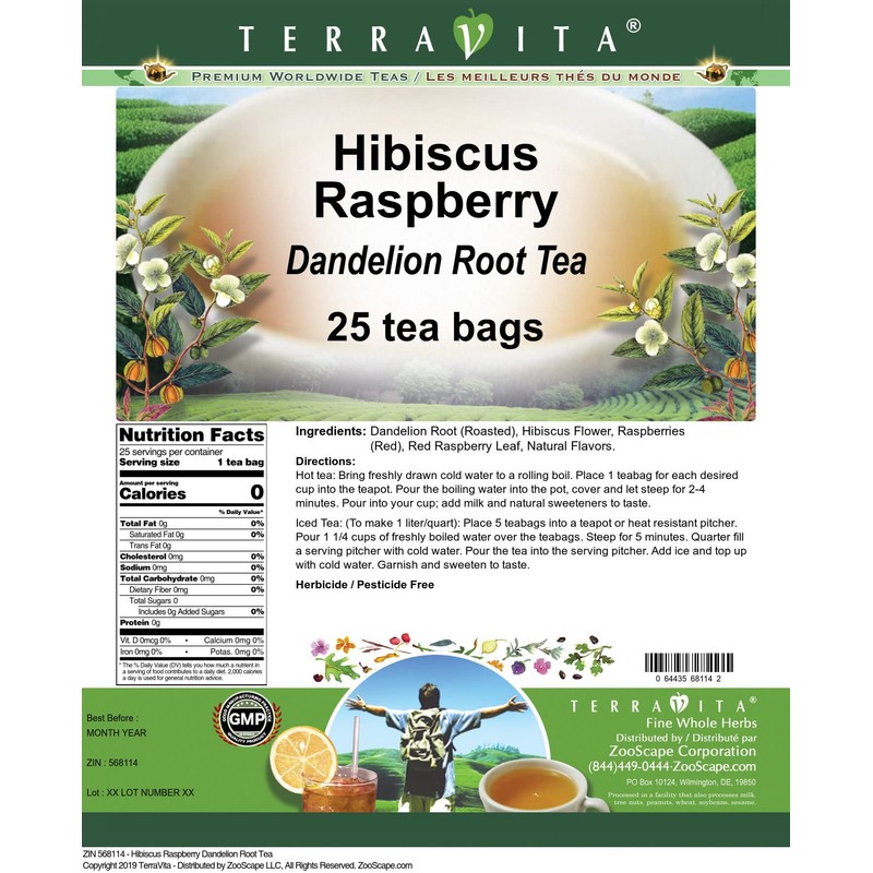 Hibiscus Raspberry Dandelion Root Tea (25 tea bags, ZIN: 568114)