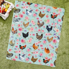 Chicken Flower Blanket for Boys and Girls - Cozy Soft Flannel Gift for Chicken Lovers - Lightweight and Warm for Room, Bed, Camping - 50"x60" for Teens