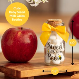 Ethisa Small 12 Pack Bee Party Favor Glass Bottles with Ribbons and Stickers - Baby Shower and Birthday Souvenir for Guests and Table Centerpiece Decoration - Sweet as Can Bee Honey Themed Candy Jar