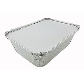 PACTOGO Disposable 5 lb. Aluminum Foil Oblong Take-Out Heavy Duty Tin Baking Pans with Board Lids 9.5'' X 7'' X 3'' Inch - For Meal Prep, Casseroles, Baking, or Lunchbox (Pack of 250 Sets)