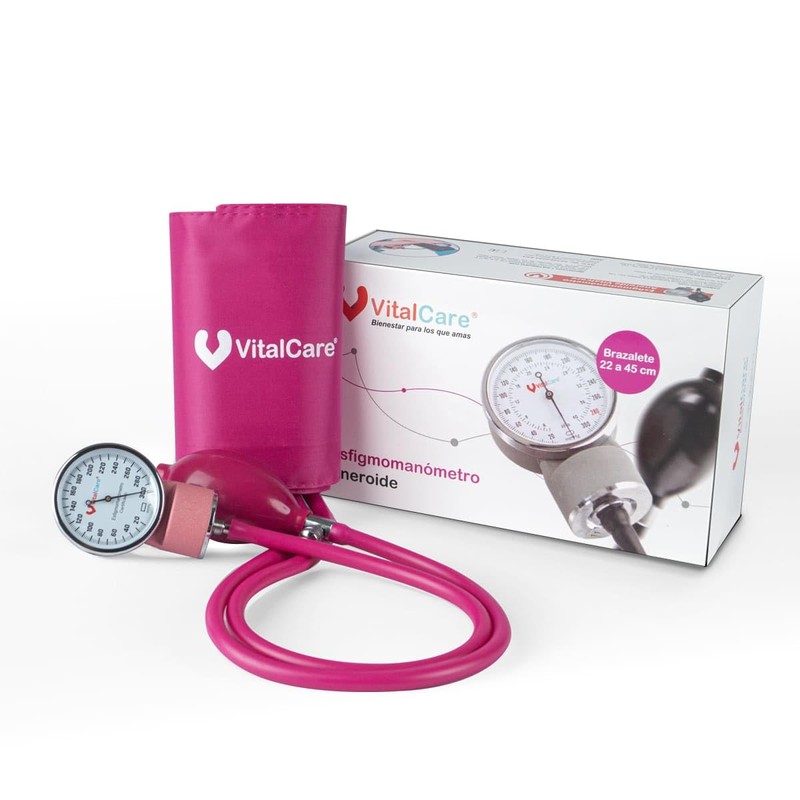 VitalCare | Baumanómetro Aneroide Manual (Rosa) | Brazalete Amplio (22-45