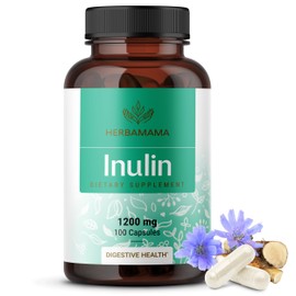 HERBAMAMA Cápsulas de inulina en polvo de 1200 mg apoyo digestivo y limpieza intestinal con fibra prebiótica de inulina. Suplemento vegano y sin OMG  