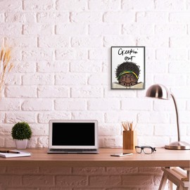 Stupell Industries Geekin' Out Phrase Woman Reading Book, Designed by Anna Quach Black Framed Wall Art, 11 x 14, White