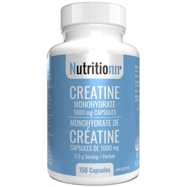 Creatine Monohydrate 1000 mg Capsules by Nutritionn - 3-5 g Serving, 150 Capsules - Increases Lean Muscle Mass - Premium Bodybuilding and Sports Supplement
