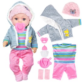 12 Inch Lifelike Baby Doll with 3-Piece Outfits, 4 Accessories & Feeding Playset - Realistic Rosy Cheeks & Blue Eyes, for Kids (Gift Box Package)